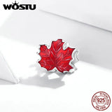 Maple Leaves Charm 925 Sterling Silver Red Enamel Bead Pendant