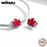 Maple Leaves Charm 925 Sterling Silver Red Enamel Bead Pendant