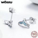 Mermaid Tail Zircon Stud Earrings 925 Sterling Silver FNE058