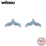 Mermaid Tail Zircon Stud Earrings 925 Sterling Silver FNE058