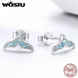 Mermaid Tail Zircon Stud Earrings 925 Sterling Silver FNE058