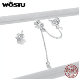 Moon & Stars Drop Earrings 925 Sterling Silver Zircon Tassel Dangle Earrings