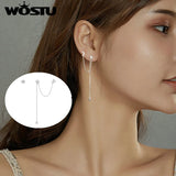 Moon & Stars Drop Earrings 925 Sterling Silver Zircon Tassel Dangle Earrings