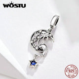 Moon & Stars Dangle Charm 925 Sterling Silver Zircon Beads Fit Bracelet Pendant
