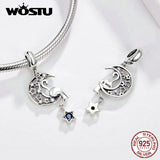 Moon & Stars Dangle Charm 925 Sterling Silver Zircon Beads Fit Bracelet Pendant