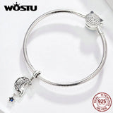 Moon & Stars Dangle Charm 925 Sterling Silver Zircon Beads Fit Bracelet Pendant