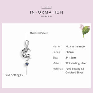 Moon & Stars Dangle Charm 925 Sterling Silver Zircon Beads Fit Bracelet Pendant
