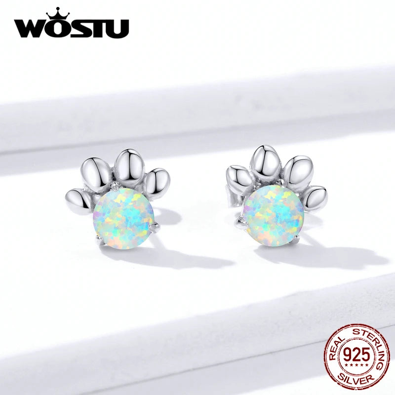 Moonstone Dag Footprint Stud Earrings 925 Sterling Silver Opal Small Earrings