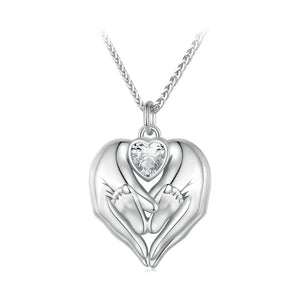 Sterling Silver Baby Footprint Necklace Heart Openable Chain