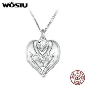 Sterling Silver Baby Footprint Necklace Heart Openable Chain