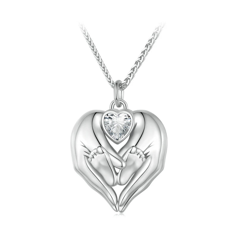 Sterling Silver Baby Footprint Necklace Heart Openable Chain