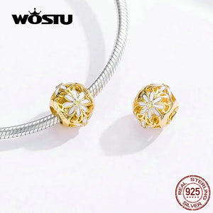925 Sterling Silver Golden Daisy Beads for Bracelet Charms DXC1216
