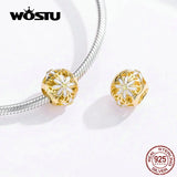 925 Sterling Silver Golden Daisy Beads for Bracelet Charms DXC1216