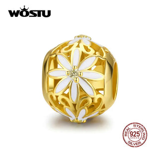 925 Sterling Silver Golden Daisy Beads for Bracelet Charms DXC1216