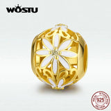 925 Sterling Silver Golden Daisy Beads for Bracelet Charms DXC1216