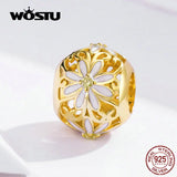 925 Sterling Silver Golden Daisy Beads for Bracelet Charms DXC1216