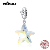 925 Silver Star Zircon Pendant Charm Snowflake Beads Bracelet DIY