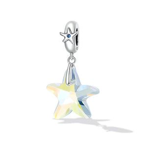 925 Silver Star Zircon Pendant Charm Snowflake Beads Bracelet DIY