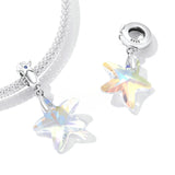 925 Silver Star Zircon Pendant Charm Snowflake Beads Bracelet DIY