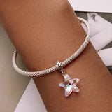 925 Silver Star Zircon Pendant Charm Snowflake Beads Bracelet DIY