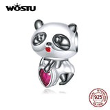 925 Silver Baby Panda Heart Charms Beads for DIY Bracelet
