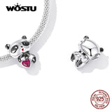925 Silver Baby Panda Heart Charms Beads for DIY Bracelet