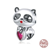 925 Silver Baby Panda Heart Charms Beads for DIY Bracelet