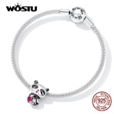925 Silver Baby Panda Heart Charms Beads for DIY Bracelet