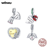 925 Silver Heart Charm Love Wings Beads for Bracelet Pendant