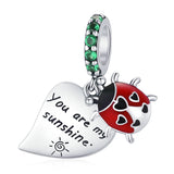 925 Silver Heart Charm Love Wings Beads for Bracelet Pendant