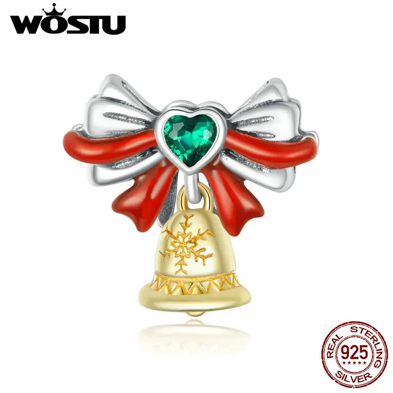 925 Silver Merry Christmas Jingle Bell Charm for Bracelet DIY Beads Bijoux