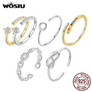 925 Silver Open Ring Finger Adjustable Wedding Rings for Women