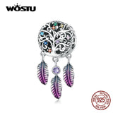 925 Silver Tree Of Life Dream Catcher Charm Beaded Feather Pendant