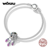 925 Silver Tree Of Life Dream Catcher Charm Beaded Feather Pendant