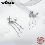 925 Silver Star Tassels Drop Earrings For Women