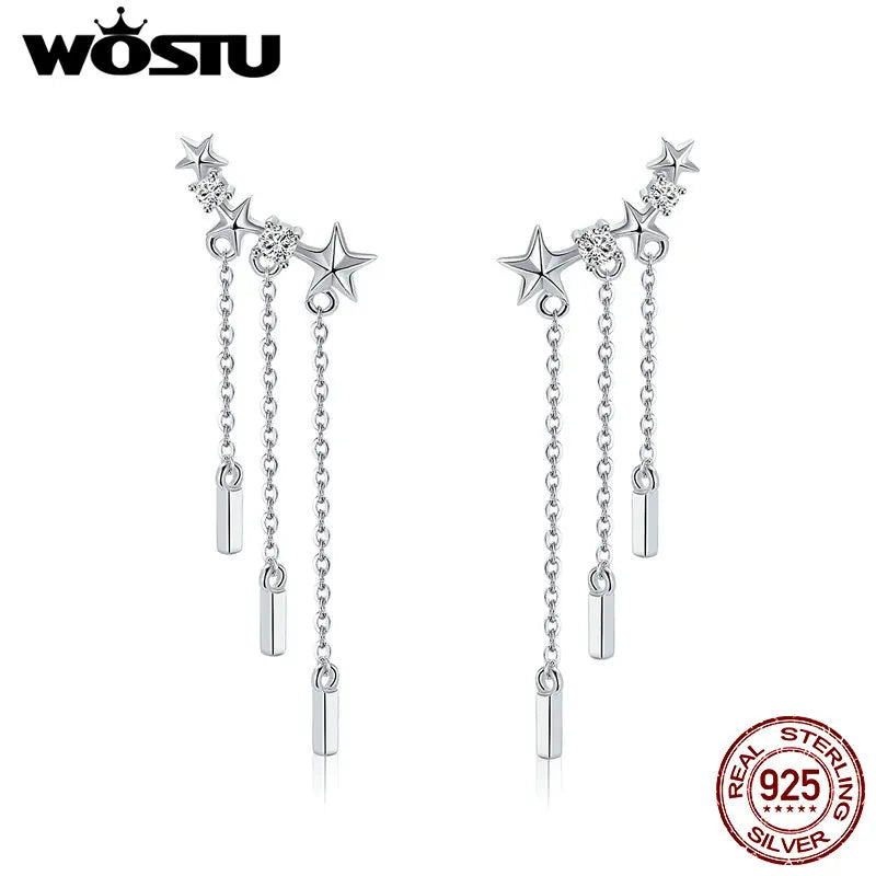 925 Silver Star Tassels Drop Earrings For Women