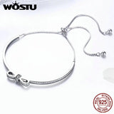 925 Sterling Silver Bowknot Adjustable Bracelet Bangle CQB108