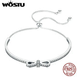 925 Sterling Silver Bowknot Adjustable Bracelet Bangle CQB108