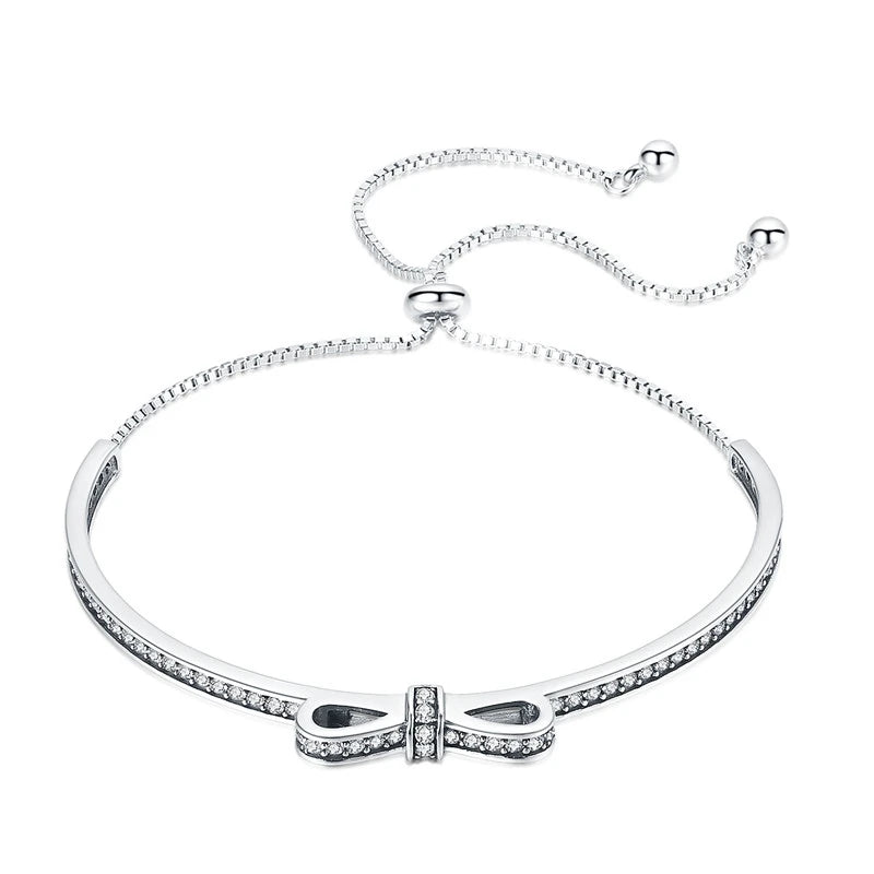925 Sterling Silver Bowknot Adjustable Bracelet Bangle CQB108