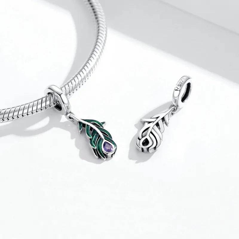 925 Sterling Silver Feather Charms Pendant For Women Making Bracelets Necklace