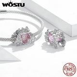 925 Silver Magic Carriage Pink CZ Beads Pendant DIY Jewelry Accessory