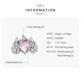 925 Silver Magic Carriage Pink CZ Beads Pendant DIY Jewelry Accessory