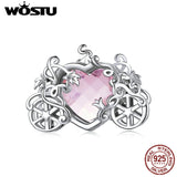 925 Silver Magic Carriage Pink CZ Beads Pendant DIY Jewelry Accessory