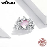 925 Silver Magic Carriage Pink CZ Beads Pendant DIY Jewelry Accessory