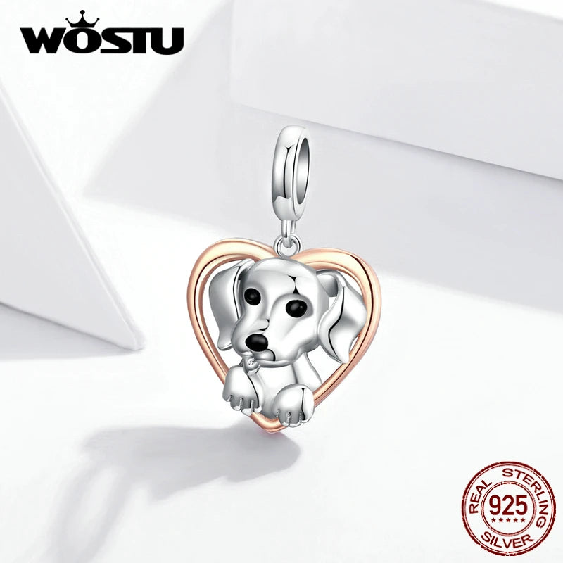 925 Sterling Silver Puppy Retro Vintage Charms for Bracelet Necklace DIY