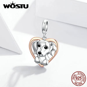 925 Sterling Silver Puppy Retro Vintage Charms for Bracelet Necklace DIY