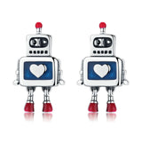 925 Silver Heart Robot Stud Earrings Original Jewelry FIE477