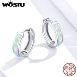 925 Sterling Silver Opal Earrings Circle Hoop Ear Clip FIE861