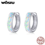 925 Sterling Silver Opal Earrings Circle Hoop Ear Clip FIE861