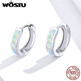 925 Sterling Silver Opal Earrings Circle Hoop Ear Clip FIE861